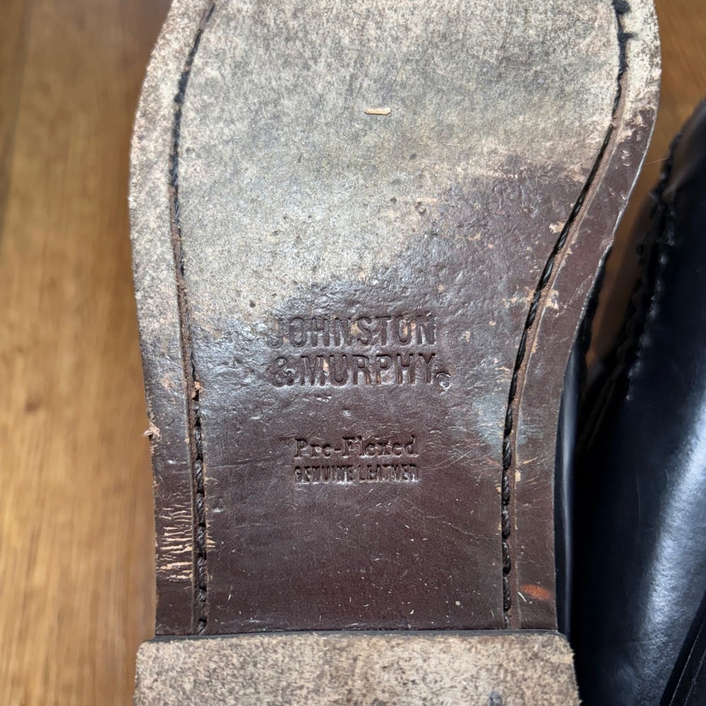 Johnston & Murphy Sheepskin Penny Loafers Black Pre-Flex Leather Shoes Mens 8.5M - Picture 3 of 12